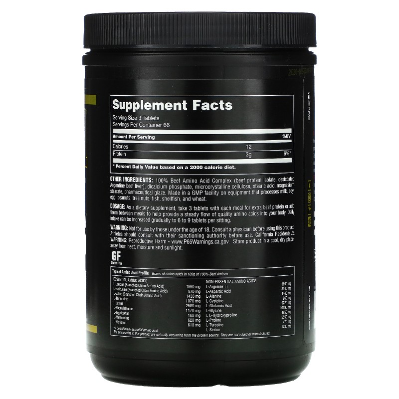Universal Nutrition, 100% Beef Aminos (200 таб), аминокислоты BCAA EAA ...